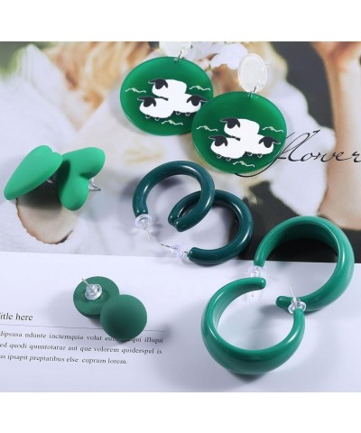 5 Pairs Earrings for Women Girls Candy Color Party Cute Stud Earings Set 5 Pairs heart Green Zinc $6.37 Earrings