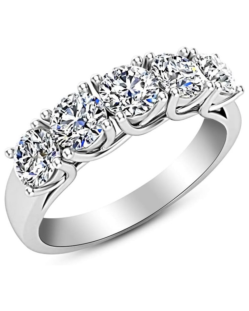 2 Carat (ctw) 14K White Gold Round Diamond Ladies 5 Five Stone Wedding Anniversary Stackable Ring Band Value Collection White...