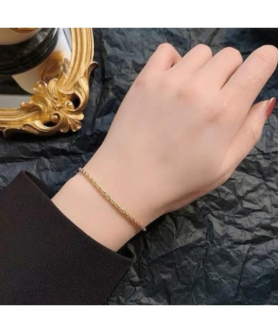 Dainty Gold Bracelet for Women 14K Gold Plated Lightweight Chain Bracelet Herringbone Twisted Rope Box Mesh Bracelet Charm Mi...