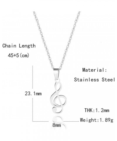 Stainless Steel Music Note Pendant Necklace Creative Delicate Silver Eighth Note Treble Clef Musical Symbol Chain Necklace fo...