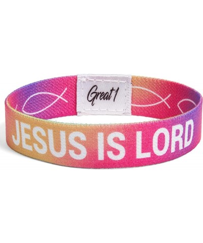 JESUS IS LORD Ichthys Symbol/Jesus Fish Bracelet - Inspirational Religious Christian Reversible Stretch Wristband Rainbow Tie...