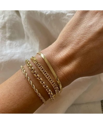 Dainty Gold Bracelet for Women 14K Gold Plated Lightweight Chain Bracelet Herringbone Twisted Rope Box Mesh Bracelet Charm Mi...