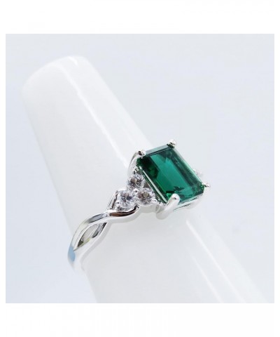 8x6mm Emerald Shape Center Lab Created Emerald & 2.2mm Round White Sapphire on Side Crisscross Shank Engagement Ring for Her ...