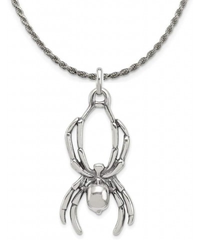 Sterling Silver Large 2D Antiqued Spider Pendant Necklace 24.0 Inches $55.76 Necklaces