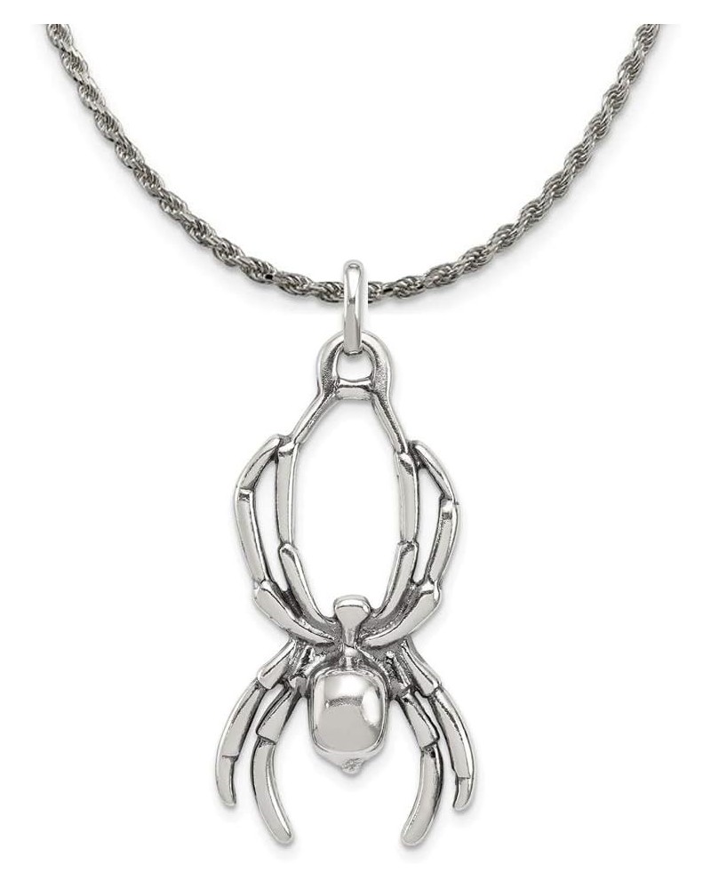 Sterling Silver Large 2D Antiqued Spider Pendant Necklace 24.0 Inches $55.76 Necklaces