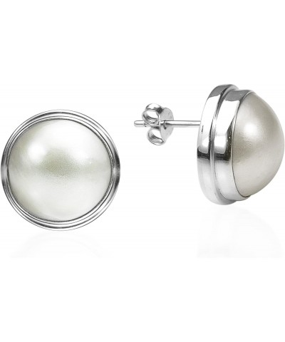 Elegant Bridal Statement Sea Mabe Pearl .925 Sterling Silver Post Earrings | Elegant Sterling Silver Stud Earring for women |...