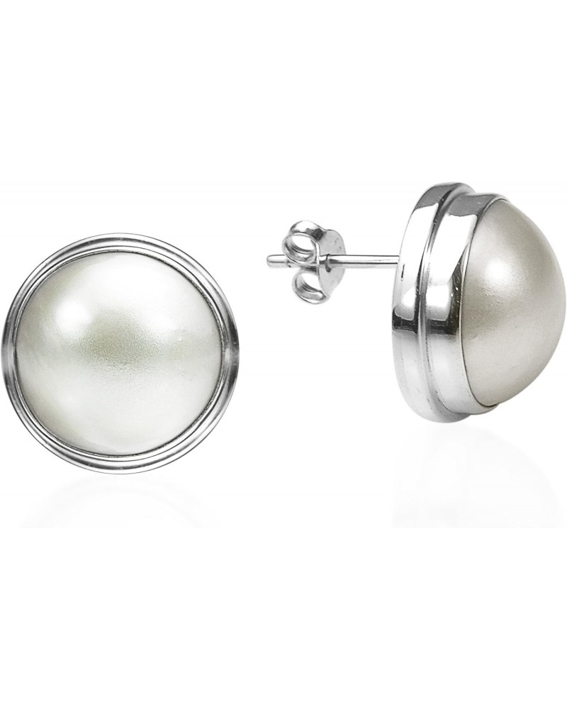 Elegant Bridal Statement Sea Mabe Pearl .925 Sterling Silver Post Earrings | Elegant Sterling Silver Stud Earring for women |...