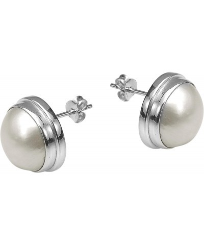 Elegant Bridal Statement Sea Mabe Pearl .925 Sterling Silver Post Earrings | Elegant Sterling Silver Stud Earring for women |...