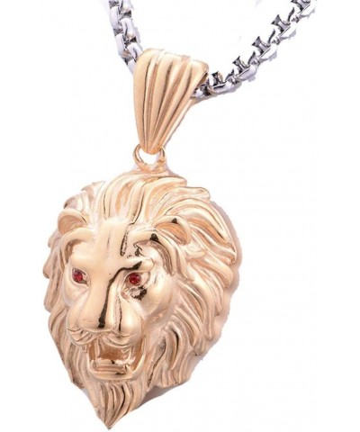 316l Stainless Steel Unique Design Lion Head Pendant Necklace Gold with Red Zircon(with Silver Chain) $9.75 Necklaces