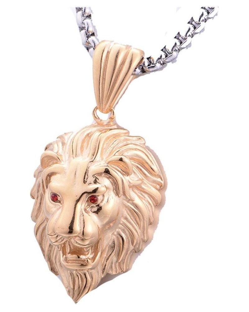 316l Stainless Steel Unique Design Lion Head Pendant Necklace Gold with Red Zircon(with Silver Chain) $9.75 Necklaces