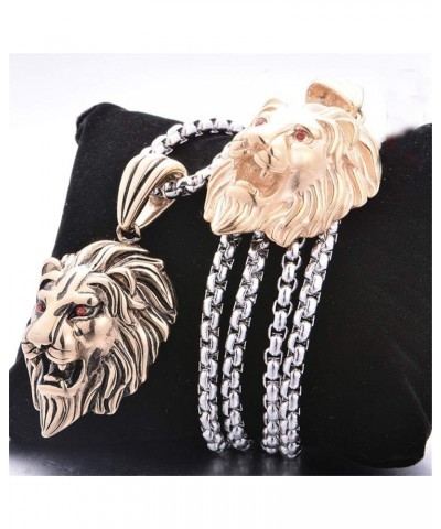 316l Stainless Steel Unique Design Lion Head Pendant Necklace Gold with Red Zircon(with Silver Chain) $9.75 Necklaces