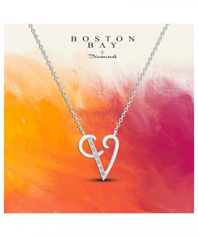 .925 Sterling Silver Diamond Accented Initial Necklace, Adjustable 18”-20” (G-H Color, I2-I3 Clarity) - Choice of Letter V $5...