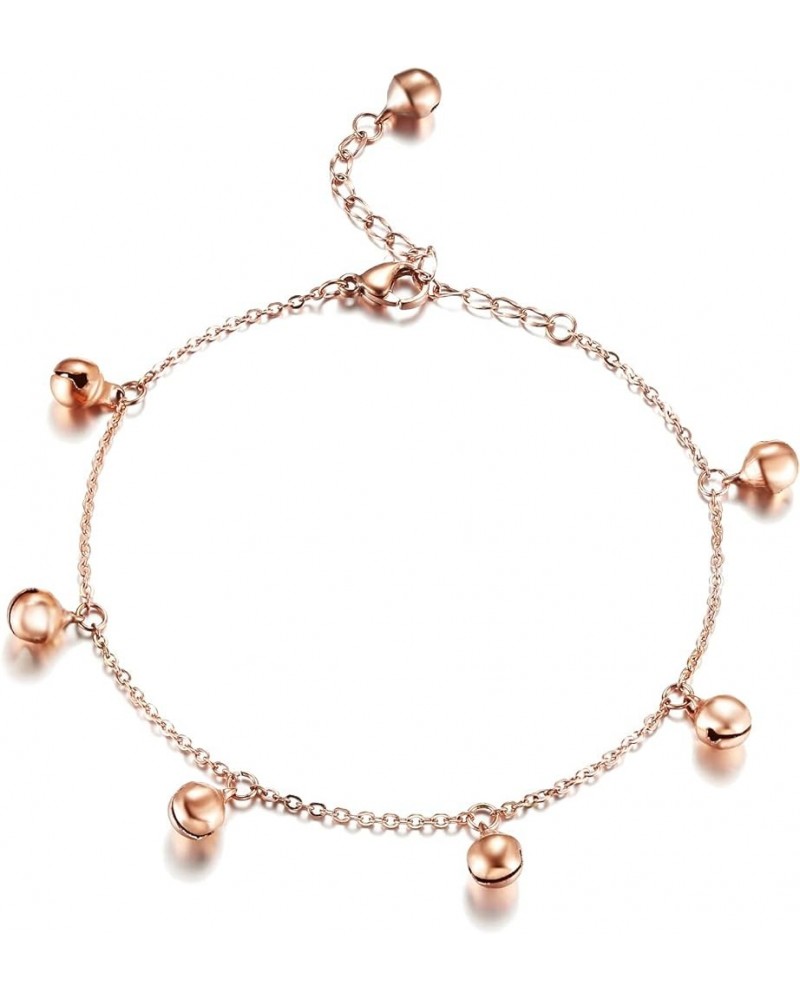 Stainless Steel Gold Rose Gold Plated Bells Chain Beach Anklets Foot Jewelry Adjustable For Women Girls RoseGold $7.55 Anklets