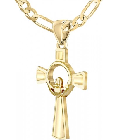 Ladies 30mm Solid 14k Yellow Gold Irish Celtic Claddagh Cross Pendant Necklace, 16in to 24in 24in, 2.3mm Figaro Chain $449.18...