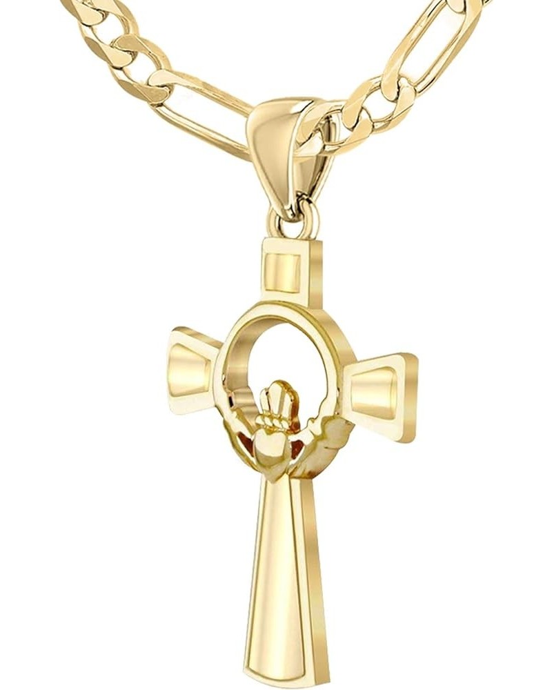 Ladies 30mm Solid 14k Yellow Gold Irish Celtic Claddagh Cross Pendant Necklace, 16in to 24in 24in, 2.3mm Figaro Chain $449.18...