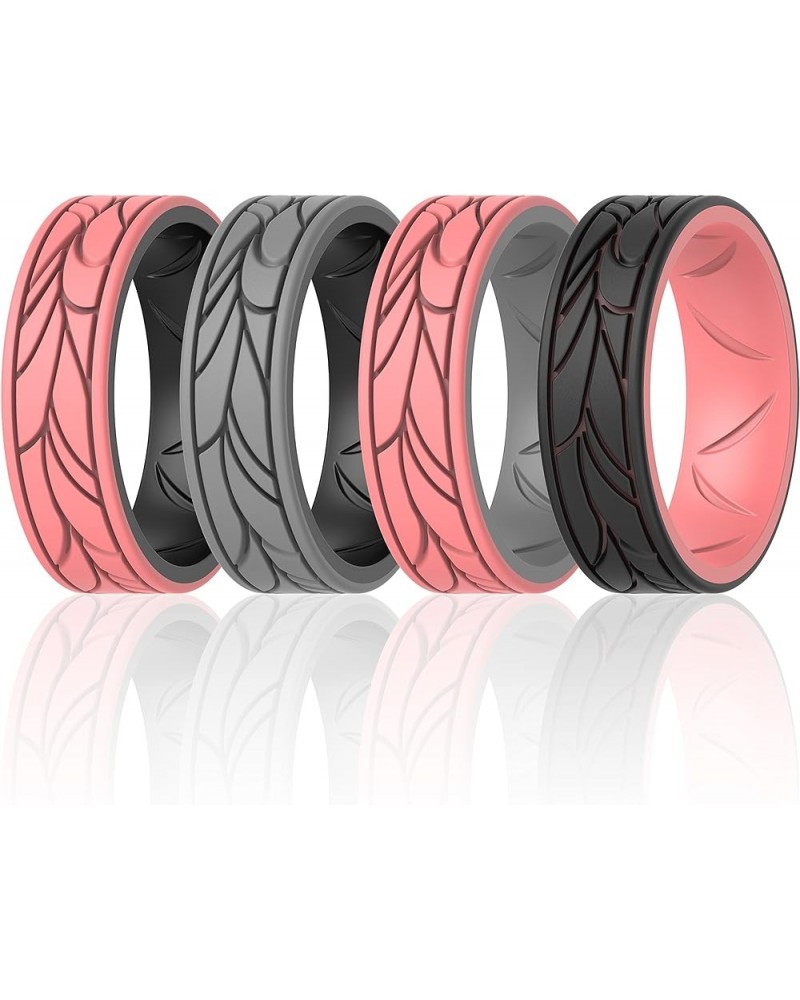 Silicone Bands for Women - Breathable Round Pattern Design 6.8mm Wide 1.8mm Thick Black-Light Red B, Black-Grey A, Grey A-Lig...