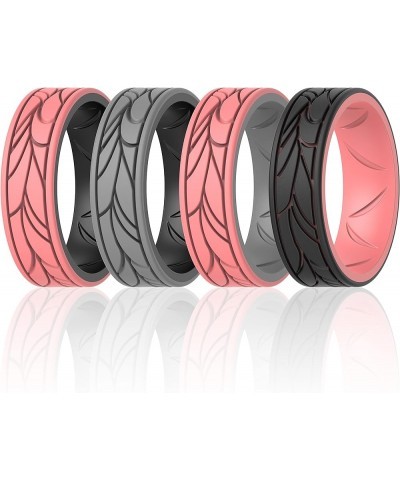 Silicone Bands for Women - Breathable Round Pattern Design 6.8mm Wide 1.8mm Thick Black-Light Red B, Black-Grey A, Grey A-Lig...