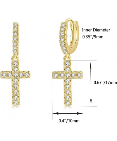 Dainty Cross Earrings Lightweight Drop Dangle CZ Cross Huggie Hoop Earrings for Women 14K Gold Plated Hypoallergenic Small Go...