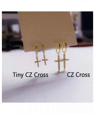 Dainty Cross Earrings Lightweight Drop Dangle CZ Cross Huggie Hoop Earrings for Women 14K Gold Plated Hypoallergenic Small Go...