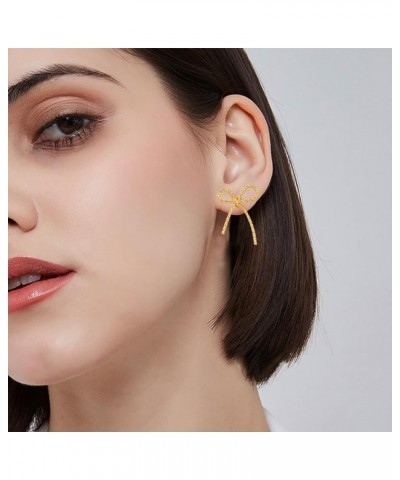 Gold Bow Earrings for Women Statement Ribbon Bow Stud Earrings Bowknot Earrings Jewelry Gifts Color D $9.00 Earrings