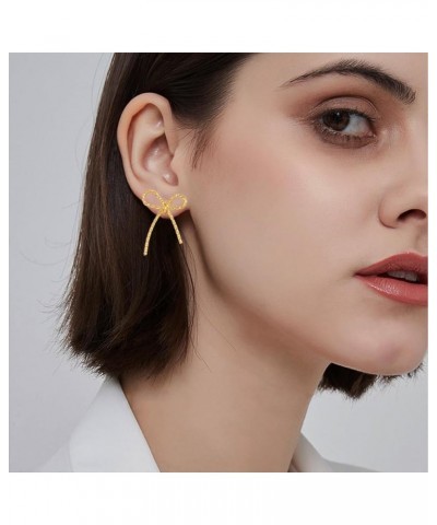 Gold Bow Earrings for Women Statement Ribbon Bow Stud Earrings Bowknot Earrings Jewelry Gifts Color D $9.00 Earrings