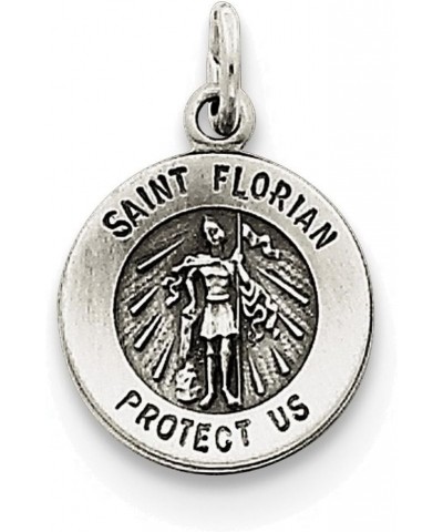 Sterling Silver Round Antiqued Medal Pendant Necklace Chain Included Saint Florian $19.20 Necklaces