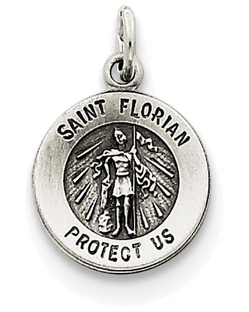 Sterling Silver Round Antiqued Medal Pendant Necklace Chain Included Saint Florian $19.20 Necklaces