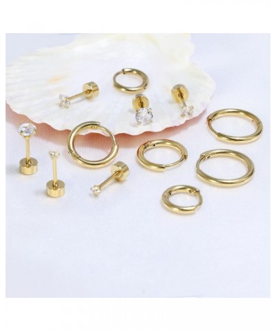 6 Pairs Women Earring Sets for Multiple Piercing,14K Gold Plated Dainty Small Hoop Huggie Earrings, Lightweight Cartilage Ear...