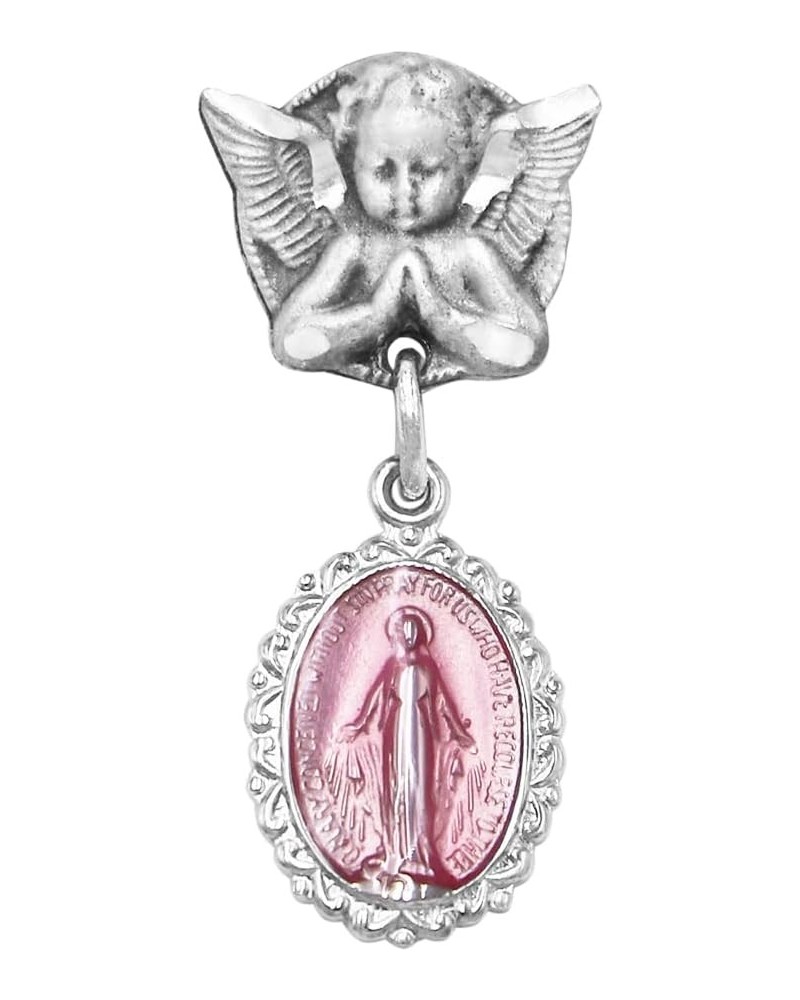 Petite Angel Pin with Sterling Silver Enameled Oval Miraculous Medal of Mary Pink $31.24 Brooches & Pins