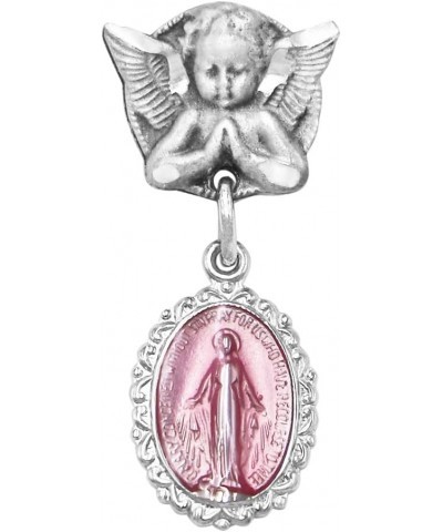 Petite Angel Pin with Sterling Silver Enameled Oval Miraculous Medal of Mary Pink $31.24 Brooches & Pins