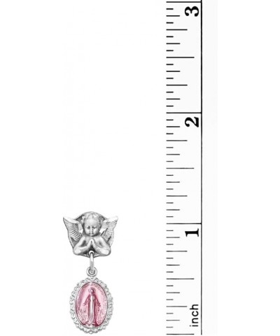 Petite Angel Pin with Sterling Silver Enameled Oval Miraculous Medal of Mary Pink $31.24 Brooches & Pins