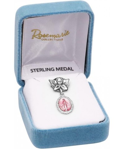 Petite Angel Pin with Sterling Silver Enameled Oval Miraculous Medal of Mary Pink $31.24 Brooches & Pins