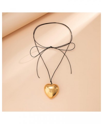 Chunky Puffy Heart Choker Necklace - Big Heart Pendant Adjustable Velvet Chain Heart Necklaces for Women Teen Girls Trendy Je...