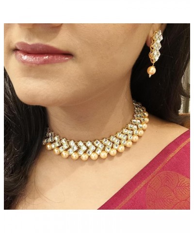 Indian Jewelry Bollywood Faux Pearl Crystal Choker Kundan Necklace Earrings Wedding Jewelry Set Beige $10.50 Jewelry Sets