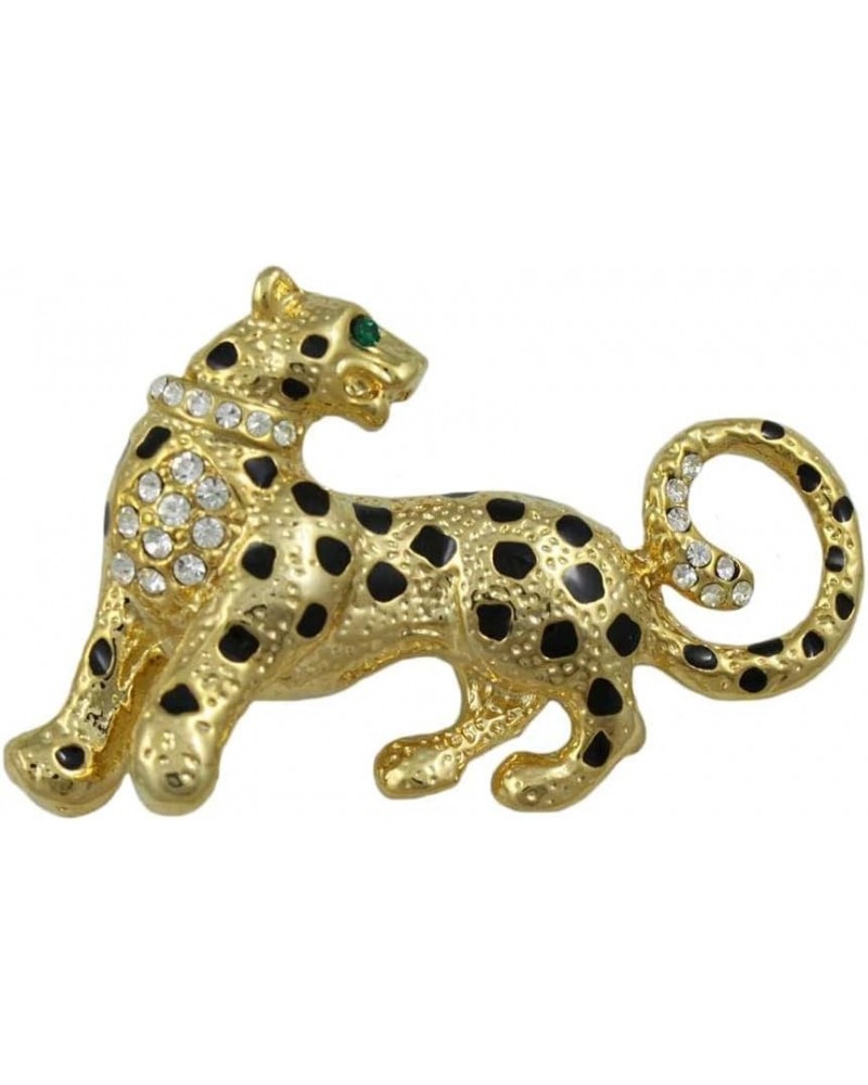 Cheetah Brooch Pin with Black Enamel Spots and Crystal Collar for Men and Women $9.50 Brooches & Pins