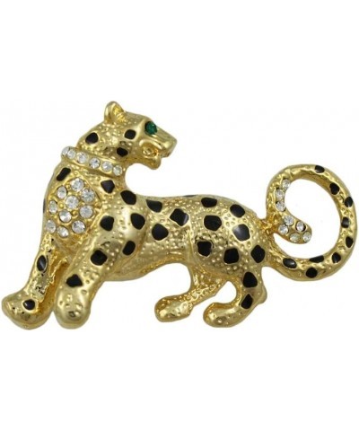 Cheetah Brooch Pin with Black Enamel Spots and Crystal Collar for Men and Women $9.50 Brooches & Pins