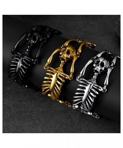 Gothic Skull Bracelets for Men Women, Stainless Steel/18K Gold Plated/Silver Black Punk Skeleton Head Chain Bracelet Party Ac...