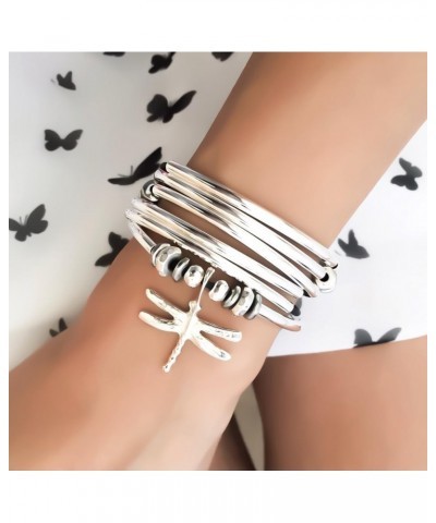 Dragonfly Charm Natural Black Leather and Silver Plate Wrap Bracelet Necklace XLARGE $40.25 Bracelets