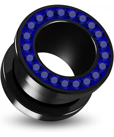 Multi Blue Sapphire Crystal Stone Setting on Black Acrylic Flesh Tunnel - Sold by Piece 6.0 Millimeters $9.80 Body Jewelry