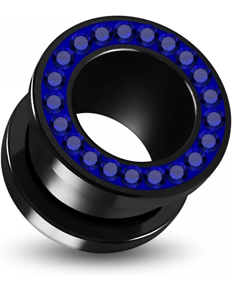 Multi Blue Sapphire Crystal Stone Setting on Black Acrylic Flesh Tunnel - Sold by Piece 6.0 Millimeters $9.80 Body Jewelry