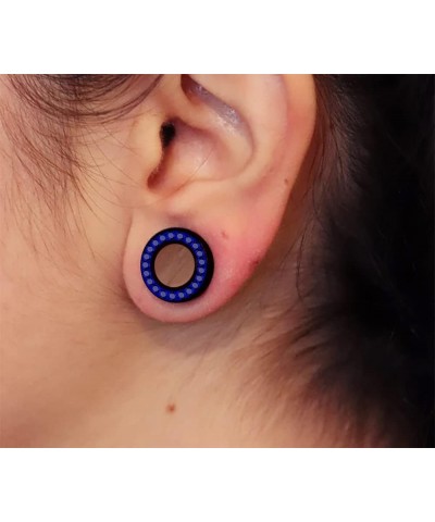 Multi Blue Sapphire Crystal Stone Setting on Black Acrylic Flesh Tunnel - Sold by Piece 6.0 Millimeters $9.80 Body Jewelry