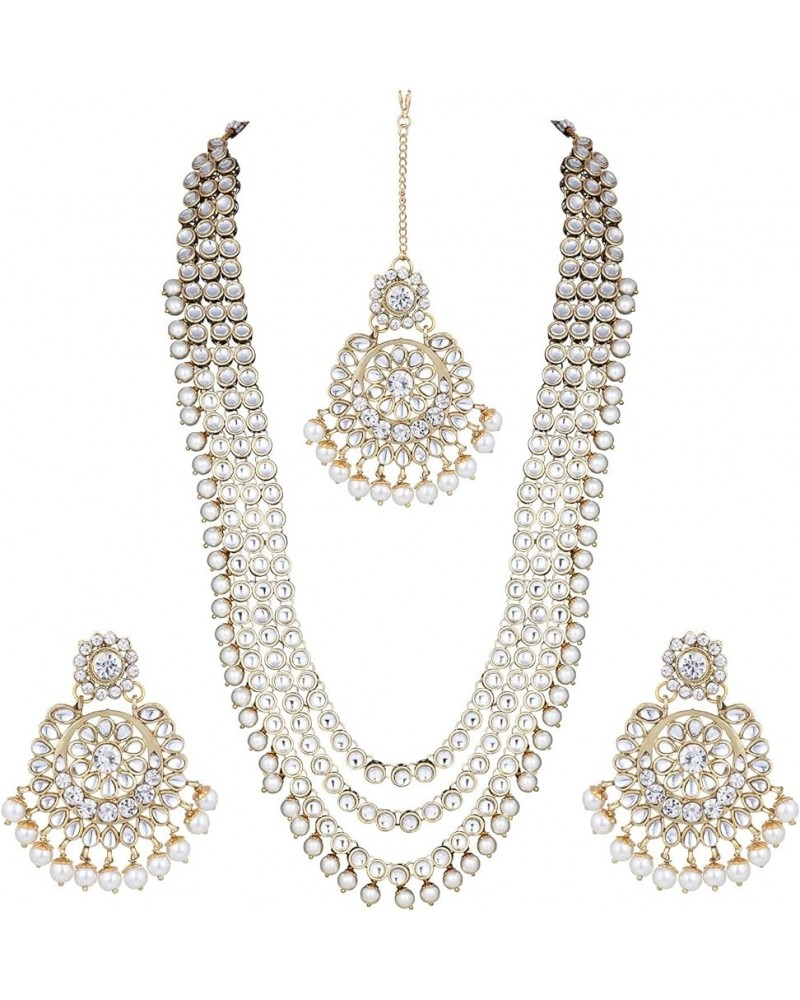 18k Gold Plated Indian Wedding Bollywood Kundan Pearl Beads Bridal Long Necklace Jewellery Set White $16.10 Jewelry Sets