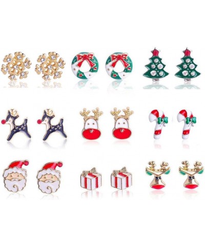 9 Pairs Christmas Dangle Stud Earring Set Christmas Tree Jingle Bell Snowflake Earrings for Women Girls Thanksgiving Xmas Hol...