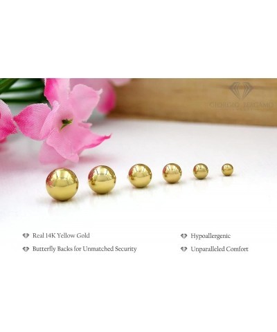 14K Yellow Gold Round Ball Studs 3mm - 10mm, Polished Smooth Earrings for Women, Butterfly Backing, 8mm $52.92 Earrings