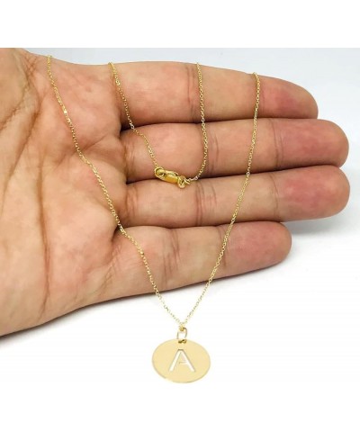 14k Solid Yellow Gold Disc Initial A Necklace with Lobster Claw Clasp, Letter A Pendant 15mm, 0.8mm Cable Chain (18") J $91.4...