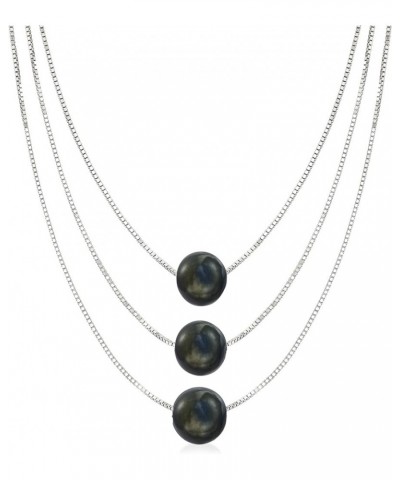 9-9.5mm Cultured Pearl 3-Strand Layered Necklace Cultured Black Pearl in Sterling Silver 18.0 Inches $39.81 Necklaces