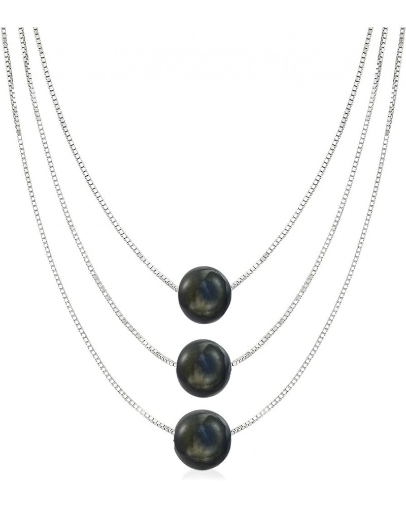 9-9.5mm Cultured Pearl 3-Strand Layered Necklace Cultured Black Pearl in Sterling Silver 18.0 Inches $39.81 Necklaces