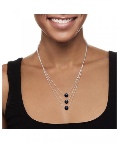 9-9.5mm Cultured Pearl 3-Strand Layered Necklace Cultured Black Pearl in Sterling Silver 18.0 Inches $39.81 Necklaces