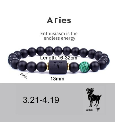 12 Constellation Zodiac Signs Beads Bracelet Natural Black Onyx Stone Elastic Charm Bracelet for Women Men Birthday Gift C:Ar...