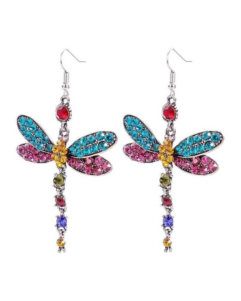 Dragonfly Dangle Earrings for Women Rhinestone Dragonfly Drop Earrings Color Dragonfly Earrings Red Dragonfly Earrings Blue D...